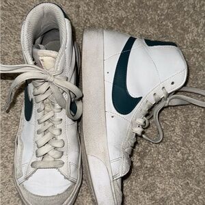 Nike White and Green High-Top Sneakers